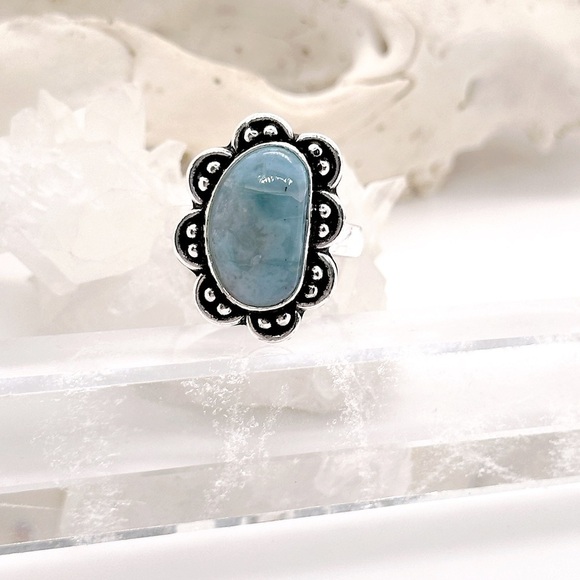 LARIMAR Natural Silver Gemstone Crystal Ring - Picture 1 of 5